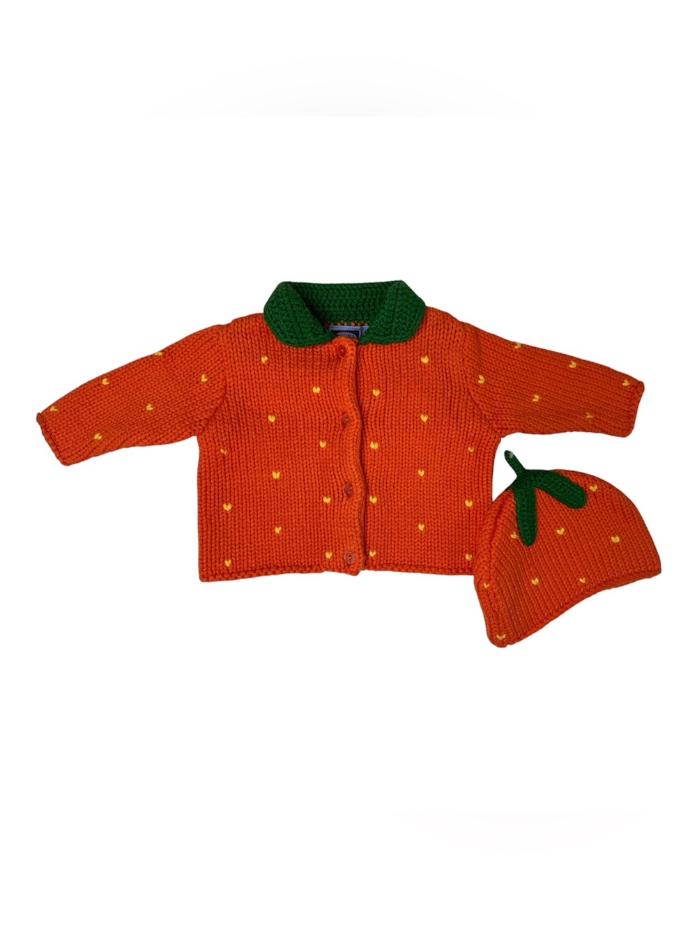 VTG Koala Kids Knit Pumpkin Sweater Cardigan & Cap Beanie Orange Baby 3/6 Months
